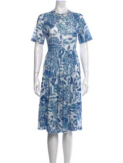 Pre-owned Johnny Was Floral Print Midi Length Dress W/ Tags In Blue