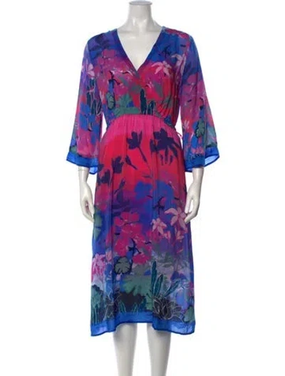 Pre-owned Johnny Was Floral Print Midi Length Dress W/ Tags In Multicolor