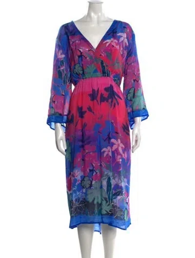 Pre-owned Johnny Was Floral Print Midi Length Dress W/ Tags In Multicolor