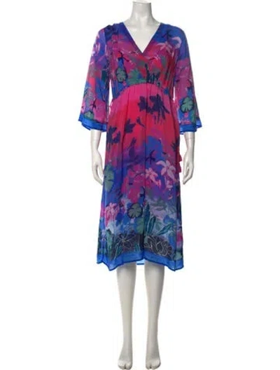 Pre-owned Johnny Was Floral Print Midi Length Dress W/ Tags In Multicolor