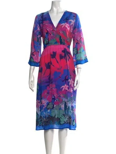 Pre-owned Johnny Was Floral Print Midi Length Dress W/ Tags In Multicolor