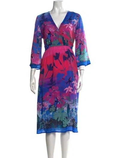 Pre-owned Johnny Was Floral Print Midi Length Dress W/ Tags In Multicolor