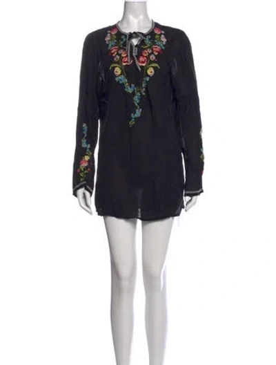 Pre-owned Johnny Was Floral Print Mini Dress In Black