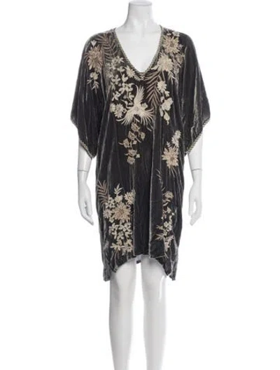Pre-owned Johnny Was Floral Print Mini Dress In Black