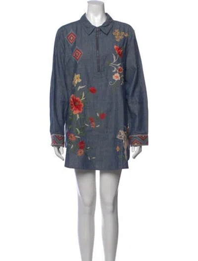 Pre-owned Johnny Was Floral Print Mini Dress In Blue