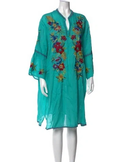 Pre-owned Johnny Was Floral Print Mini Dress In Blue/green