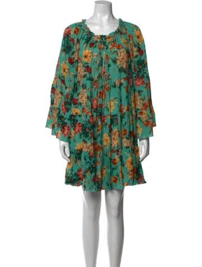 Pre-owned Johnny Was Floral Print Mini Dress In Green