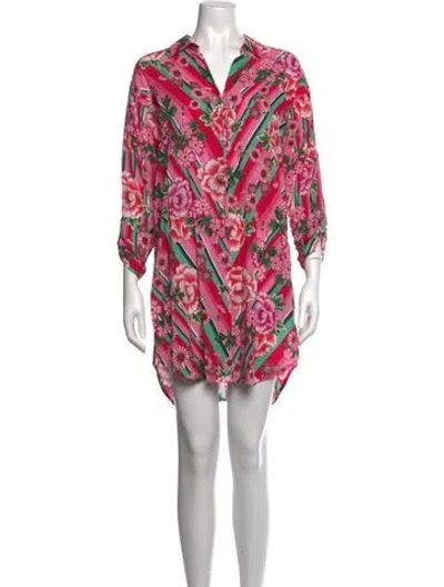 Pre-owned Johnny Was Floral Print Mini Dress In Pink
