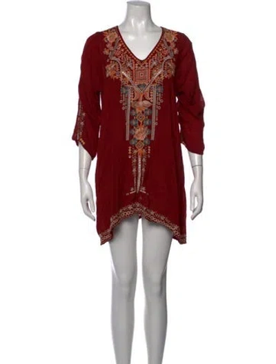 Pre-owned Johnny Was Floral Print Mini Dress In Red
