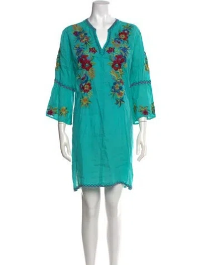 Pre-owned Johnny Was Floral Print Mini Dress W/ Tags In Blue/green