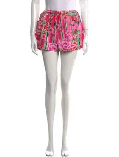 Pre-owned Johnny Was Floral Print Mini Shorts In Pink