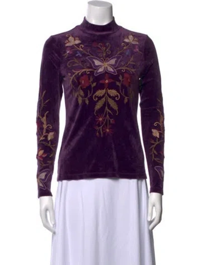 Pre-owned Johnny Was Floral Print Mock Neck Top W/ Tags In Purple
