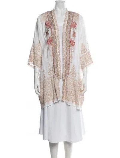 Pre-owned Johnny Was Floral Print Open Front Blouse W/ Tags In Neutrals