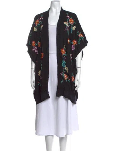 Pre-owned Johnny Was Floral Print Open Front Sweater In Black