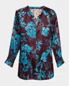 Johnny Was Floral-print Ruffle Field Tunic In Blue