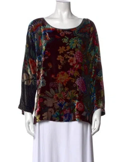 Pre-owned Johnny Was Floral Print Scoop Neck Blouse In Black