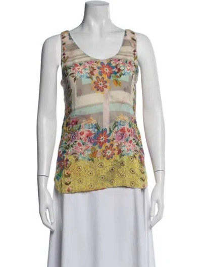 Pre-owned Johnny Was Floral Print Scoop Neck Blouse In Multicolor