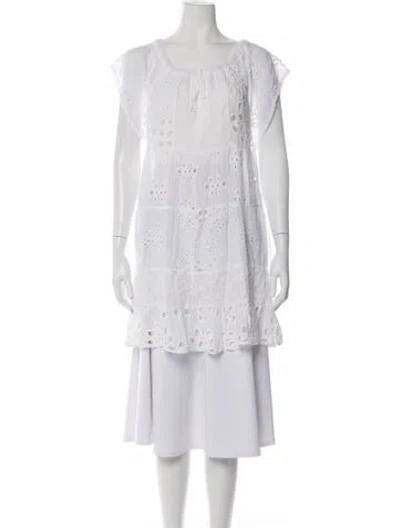 Pre-owned Johnny Was Floral Print Scoop Neck Blouse In White