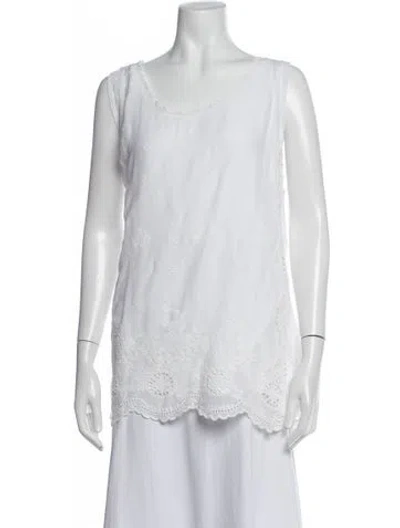 Pre-owned Johnny Was Floral Print Scoop Neck Blouse In White