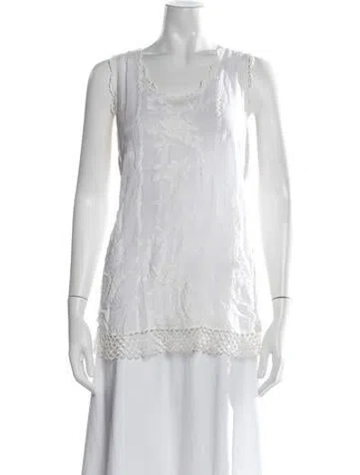 Pre-owned Johnny Was Floral Print Scoop Neck Top In White
