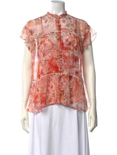 Pre-owned Johnny Was Floral Print Short Sleeve Blouse In Pink