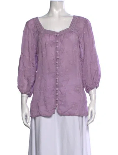 Pre-owned Johnny Was Floral Print Square Neckline Blouse In Purple