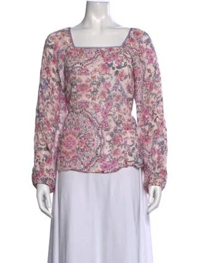 Pre-owned Johnny Was Floral Print Square Neckline Blouse W/ Tags In Pink