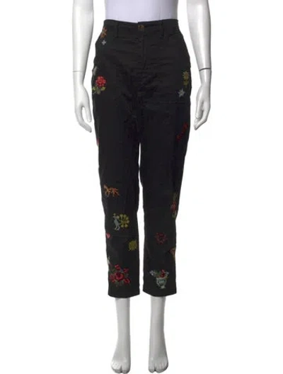 Pre-owned Johnny Was Floral Print Straight Leg Pants In Black