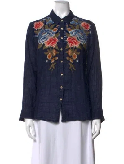 Pre-owned Johnny Was Floral Print Sweater In Blue