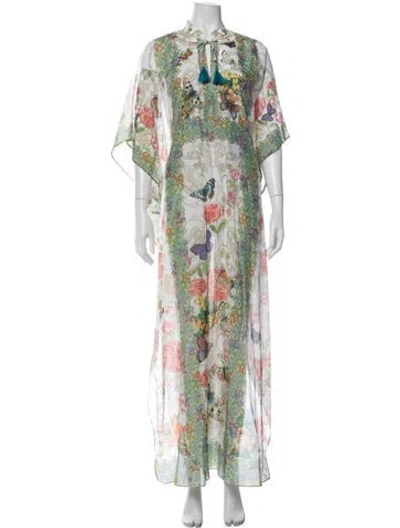 Pre-owned Johnny Was Floral Print Tassel Accents Robe In Green