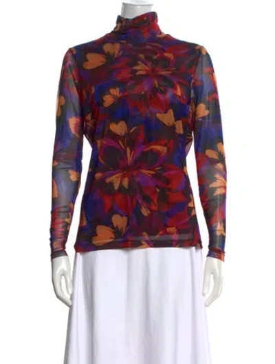 Pre-owned Johnny Was Floral Print Turtleneck Top In Multi