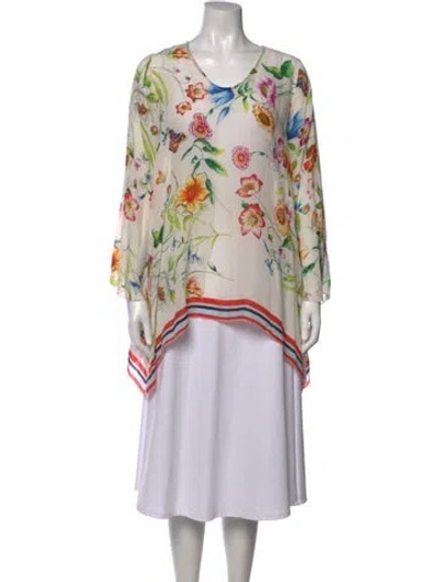 Pre-owned Johnny Was Floral Print V-neck Blouse In Multicolor