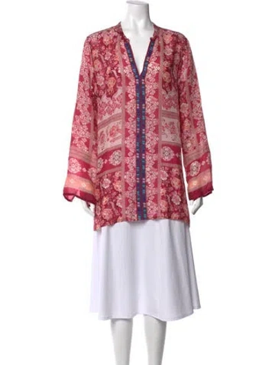 Pre-owned Johnny Was Floral Print V-neck Blouse In Pink
