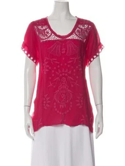 Pre-owned Johnny Was Floral Print V-neck Blouse In Red