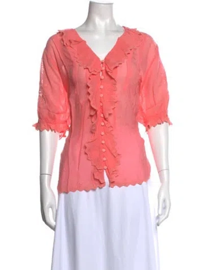 Pre-owned Johnny Was Floral Print V-neck Blouse W/ Tags In Pink