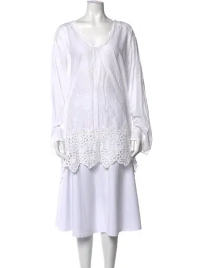 Pre-owned Johnny Was Floral Print V-neck Blouse W/ Tags In White