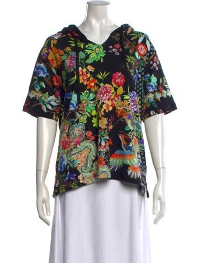 Pre-owned Johnny Was Floral Print V-neck Sweater In Multicolor