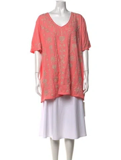 Pre-owned Johnny Was Floral Print V-neck Tunic In Orange