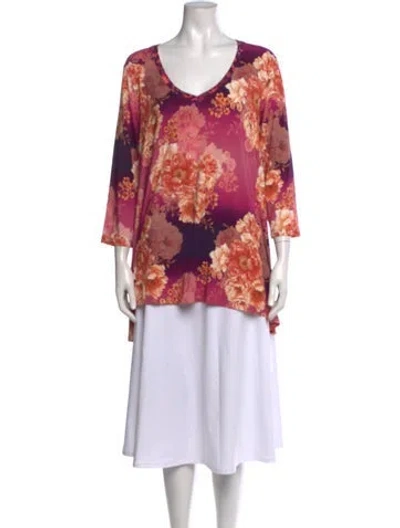 Pre-owned Johnny Was Floral Print V-neck Tunic In Pink