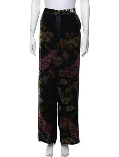 Pre-owned Johnny Was Floral Print Wide Leg Pants In Black