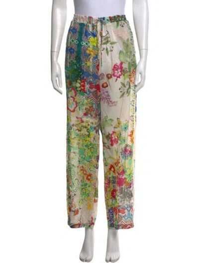 Pre-owned Johnny Was Floral Print Wide Leg Pants In Grey