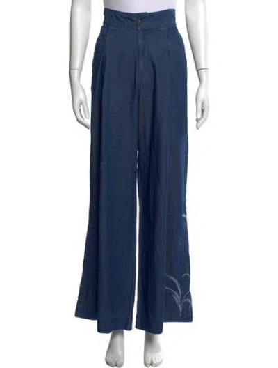Pre-owned Johnny Was Floral Print Wide Leg Pants W/ Tags In Blue