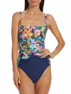 Johnny Was Floral Ruched One Piece Swimsuit In Navy/multi Floral In Blue