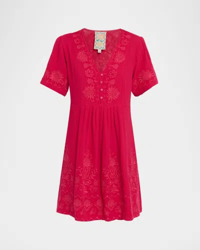 Johnny Was Floral-embroidered Cotton Gauze Dress In Pink