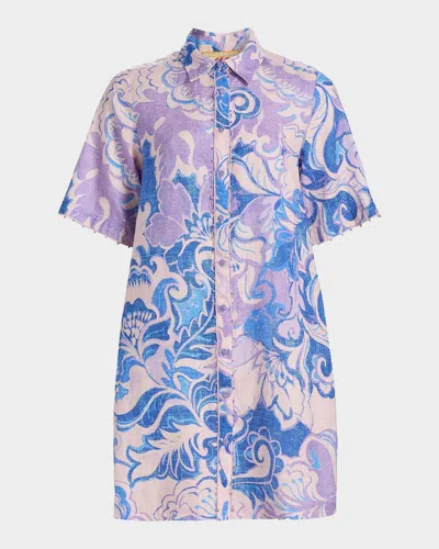Johnny Was Floral-print Linen Mini Shirtdress In Multi