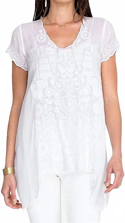 Johnny Was Folk Short Sleeve Tunic Shirt In White