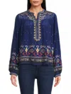 Johnny Was Forest Fern Blouse In Beacon Blue In Multi