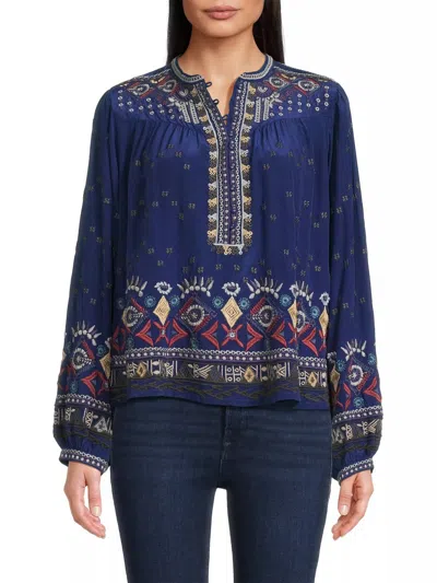 Johnny Was Forest Fern Blouse In Beacon Blue In Multi