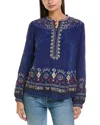 Johnny Was Forest Fern Blouse In Beacon Blue In Blue