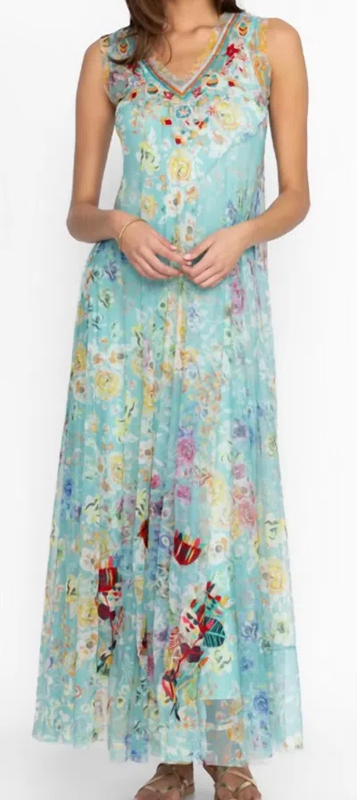 Johnny Was Forever Flower Mesh Dress In Multi In Blue